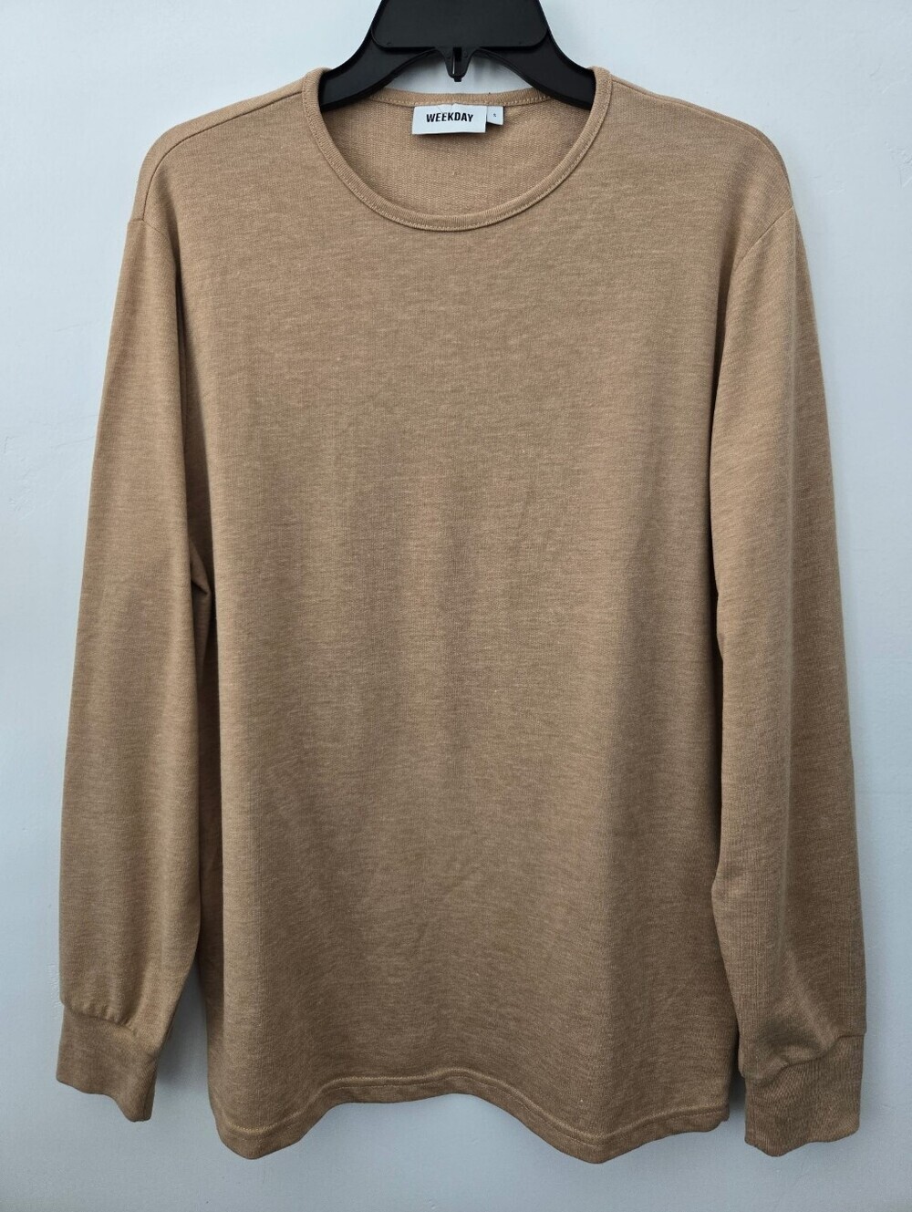 WEEKDAY long-sleeve crewneck top. Color: Camel. Size Small.